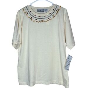 Chandler Hill NWT VTG Embellished Top‎ Beaded Crew Neck Short Sleeve Tee L